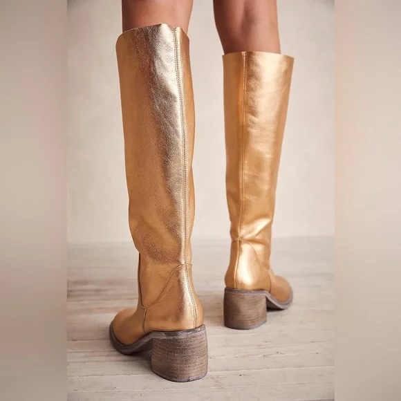 Gold leather FREE PEOPLE boots knee high - Picture 9 of 9